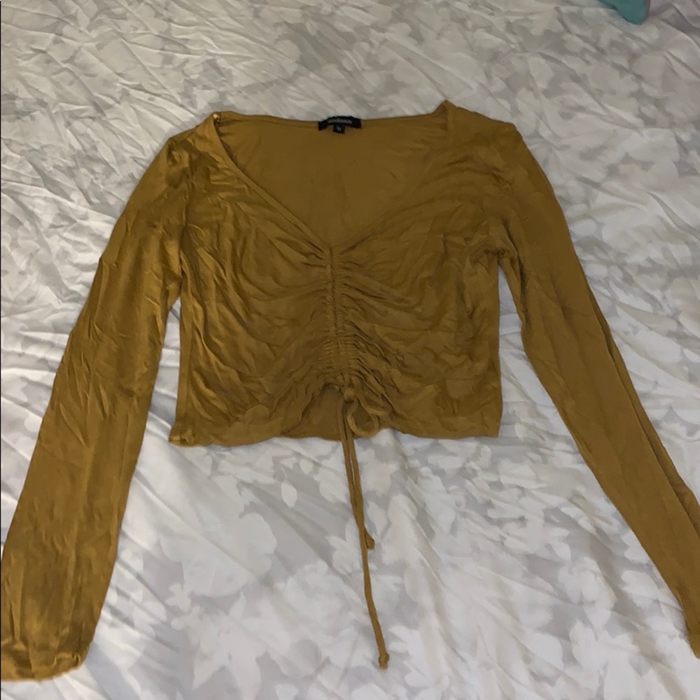Mustard color Drawstring Crop Top